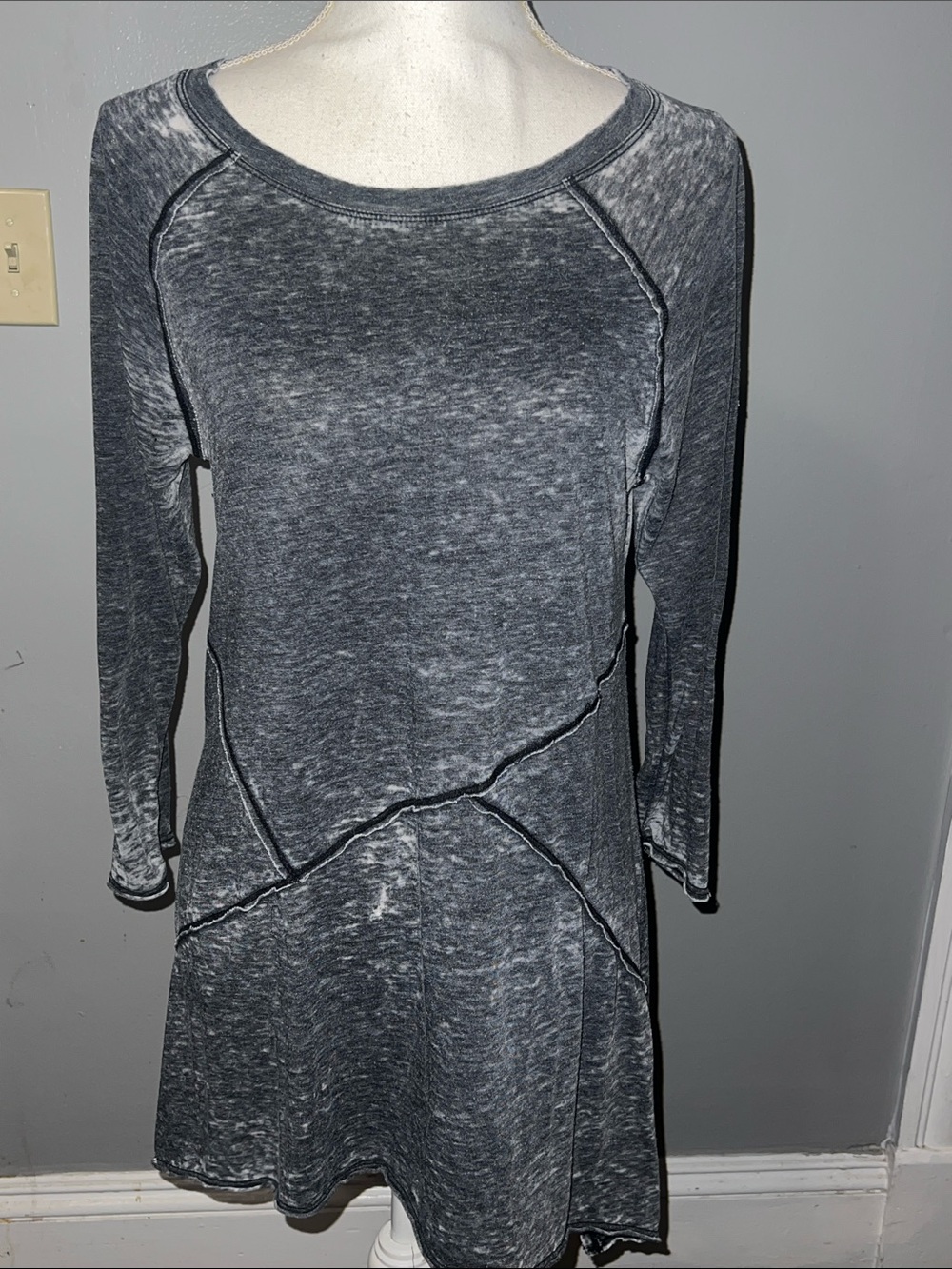 Washed Grey Long-Sleeve A-Line Top or Mini Dress